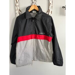 VTG Adidas Jacket Men's Medium Gray Nylon Windbreaker Lightweight Hidden Hood